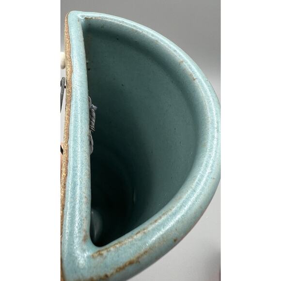 Wall Sconce Stoneware Signed Sea Green Border White Black Unknow Artist - Picture 4 of 5